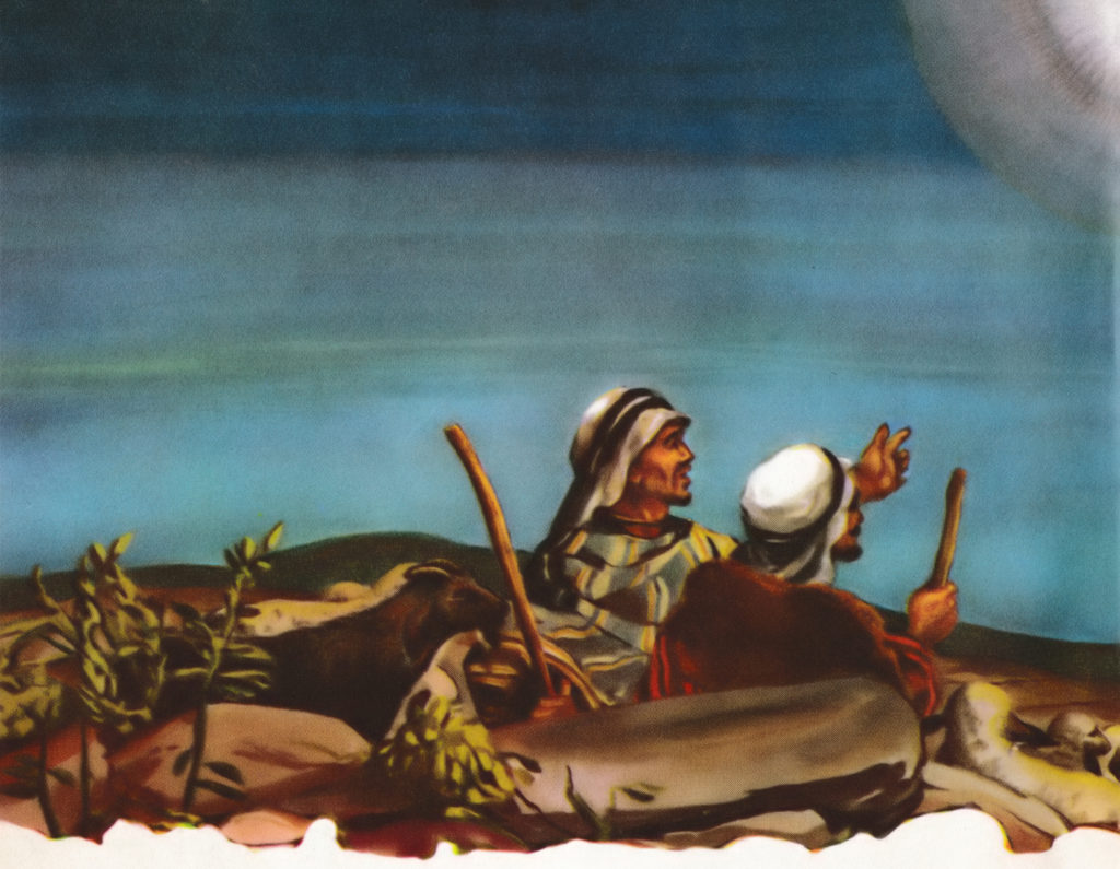 Shepherds see an angel announcing Jesus' birth (Luke 2:8-14)