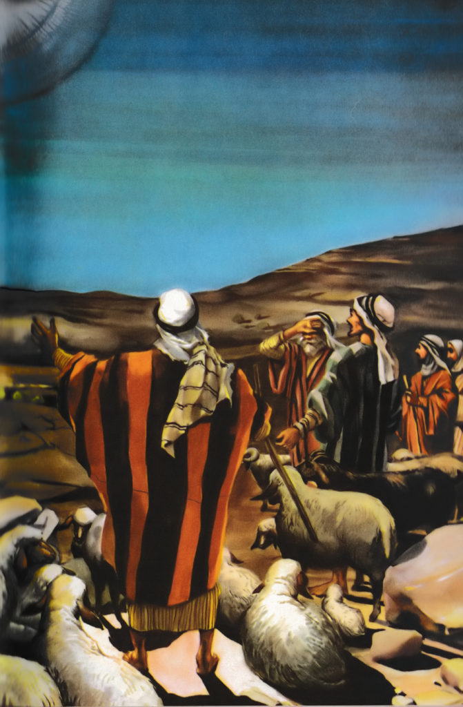 Shepherds see an angel announcing Jesus' birth (Luke 2:8-14)