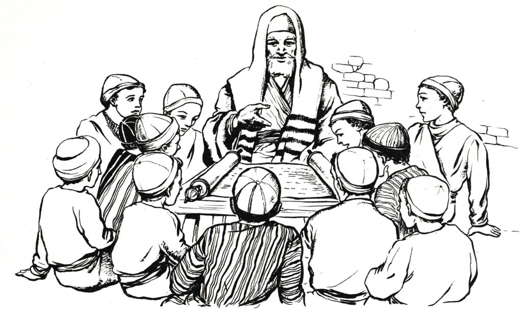 Children learning from a rabbi