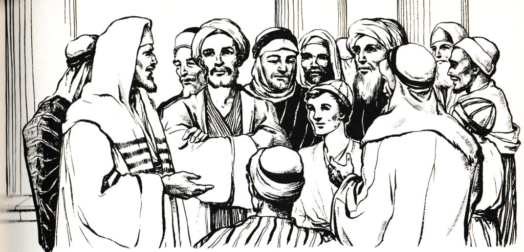 Jesus talking with the teachers at age twelve (Luke 2:46)