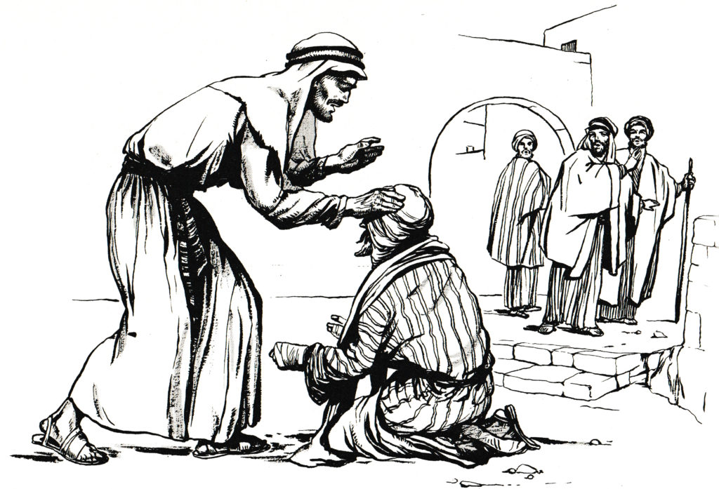 Jesus heals a leper (Matthew 8:2-3)