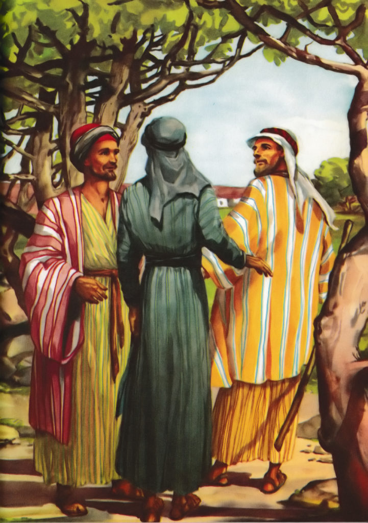 Jesus talks with two disciples on the road to Emmaus (Luke 24:15-27)