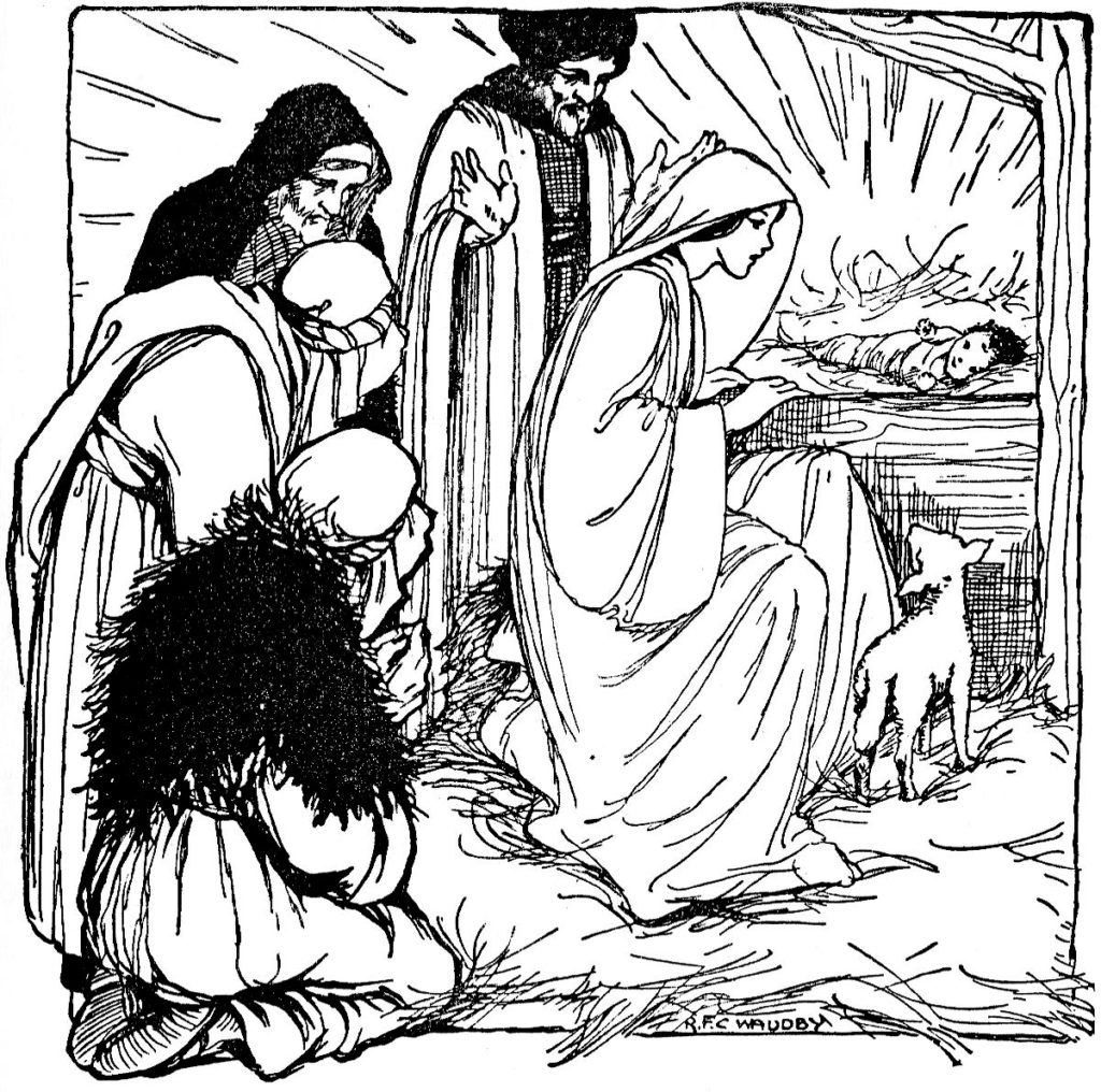 Shepherds visit Jesus, lying in a manger (Luke 2:16)