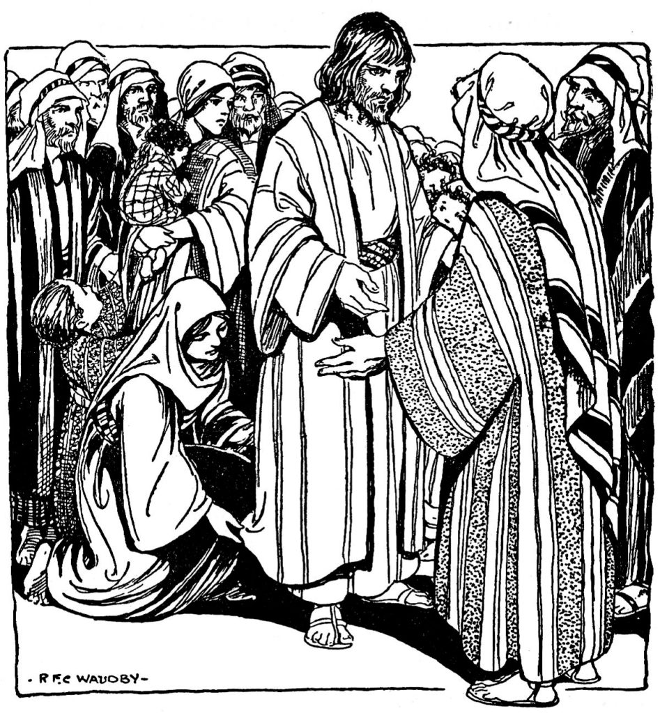 Woman touches the hem of Jesus' garment (Matthew 9:20-21)